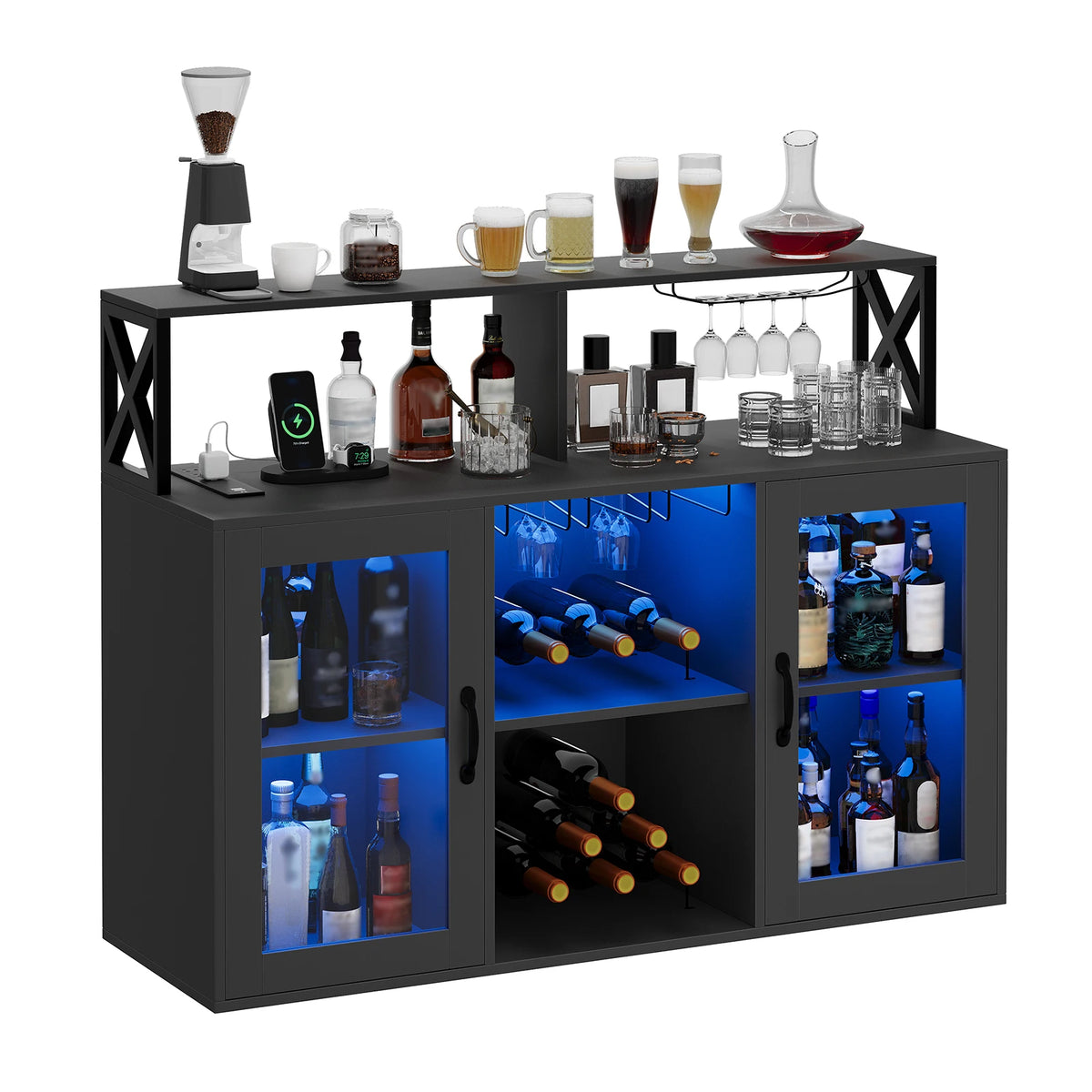 Industrial Kitchen Island Drinks Cabinet, Wine Rack & Shelving