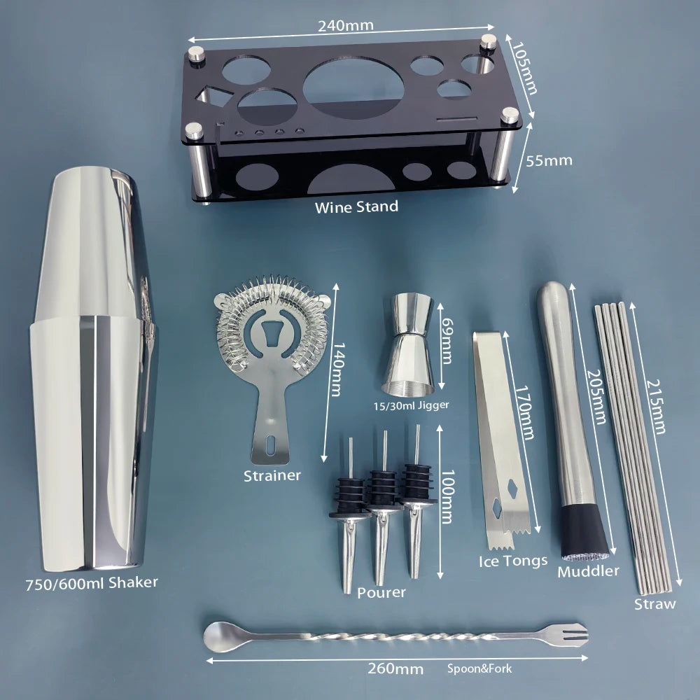 Boston Cocktail Shaker Set with Holder, 13 or 22 Pieces
