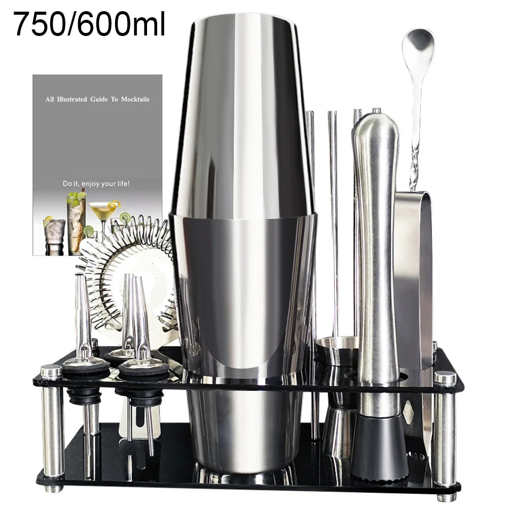 Boston Cocktail Shaker Set with Holder, 13 or 22 Pieces