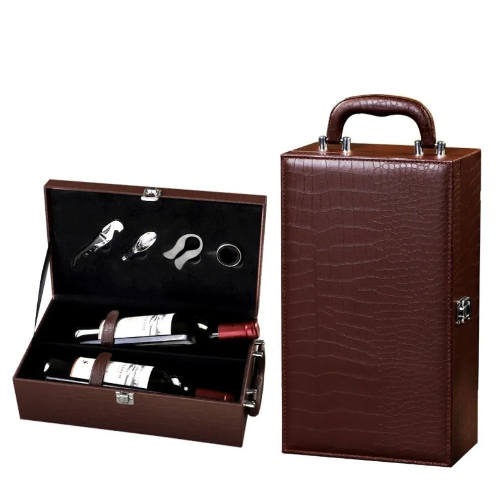 PU Leather Wine Gift Box with Tools and Handle