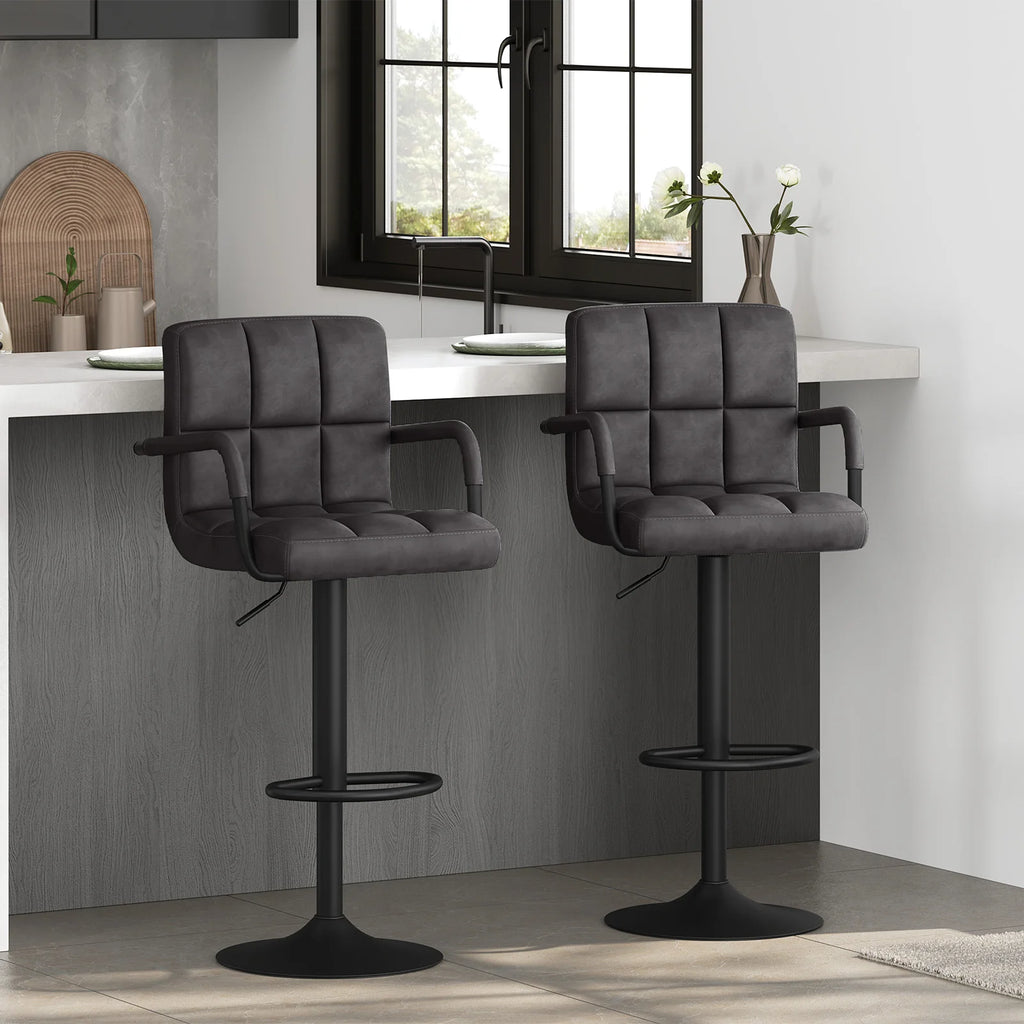 Leeds Swivel Bar Stools Set of 2, Metal Frame, Armrest