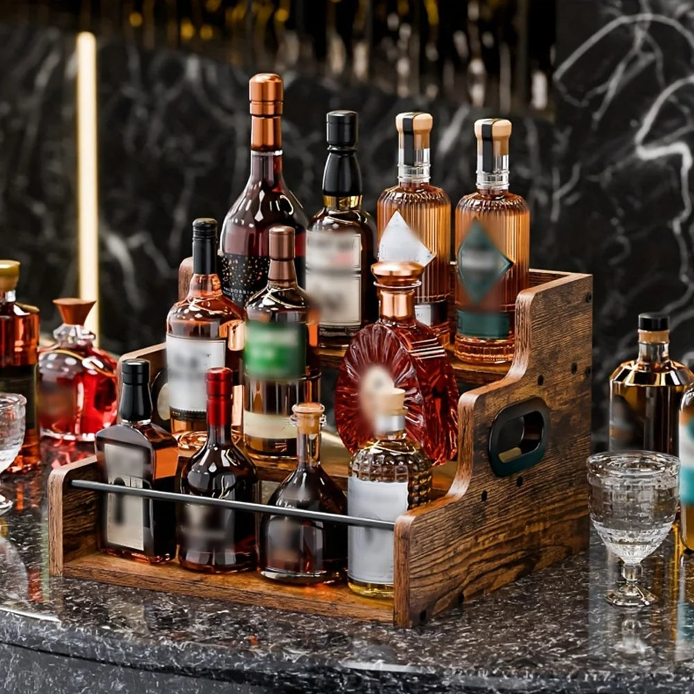3-Step Retro Wine Rack, Countertop Display Shelf