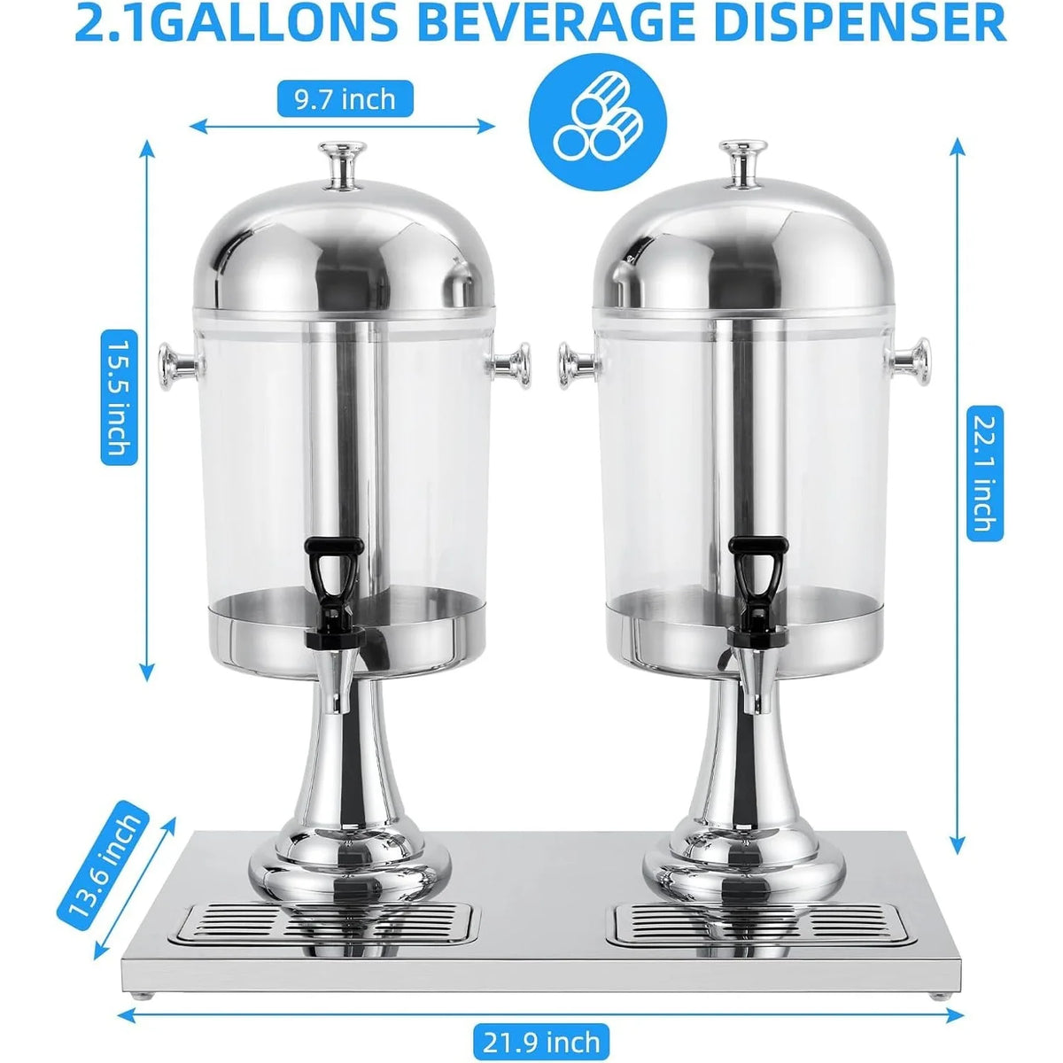 Double-Head Stainless Steel Drinks Dispenser, Two Tanks