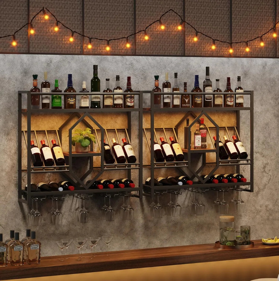 Wrought Iron Wine Rack, Wall-Mounted Display
