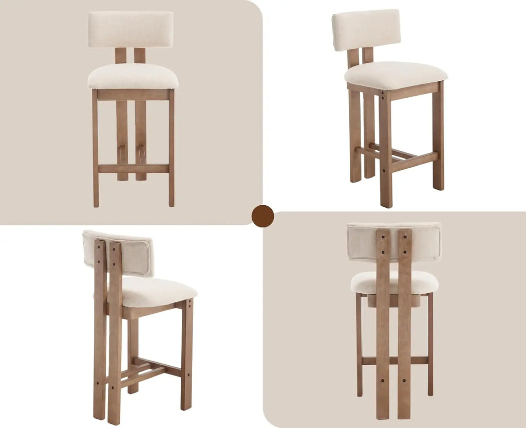 Dulwich Linen Bar Stools Set of 2, Wooden Legs, Mid-Century Style