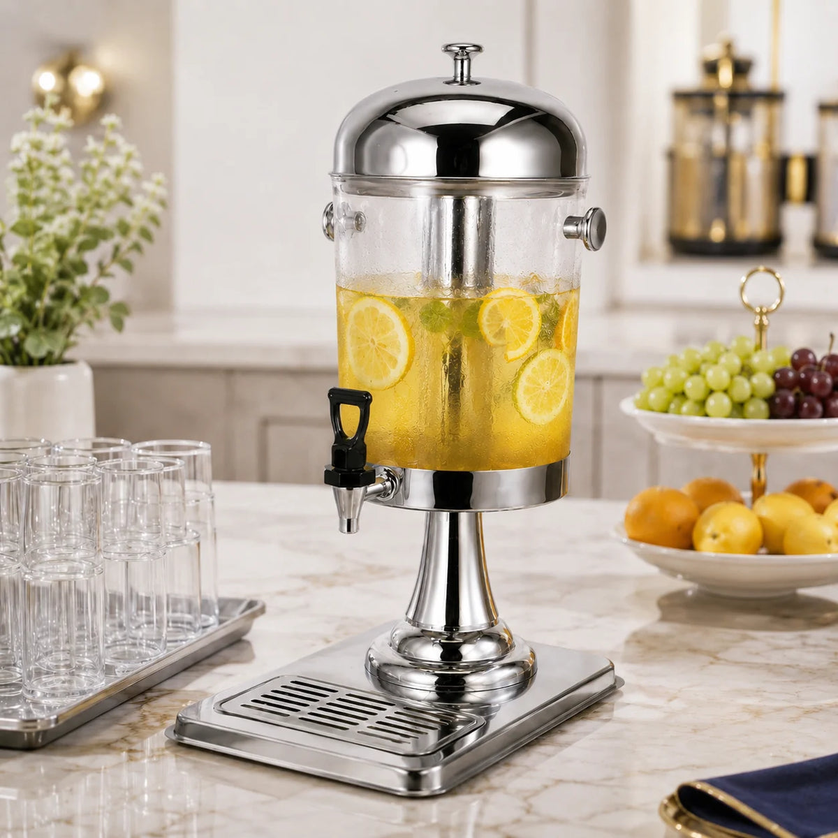 8L Stainless Steel Drinks Dispenser with Stand and Ice Core