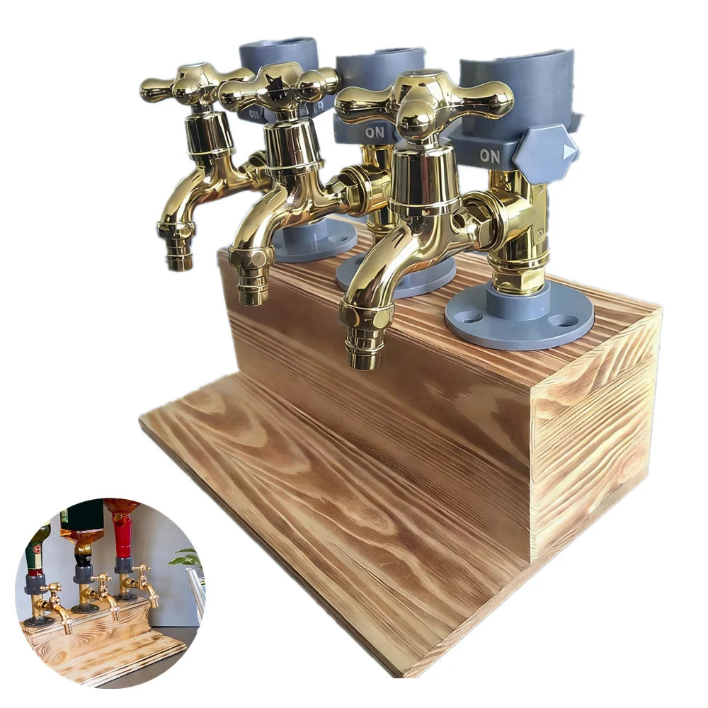 Wooden Whisky Dispenser Stand with Faucet, 1 to 3 Heads