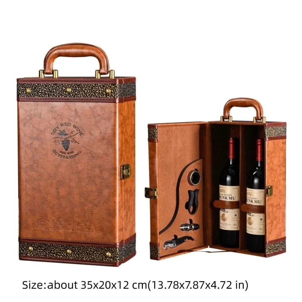 PU Leather Wine Gift Box with Tools and Handle