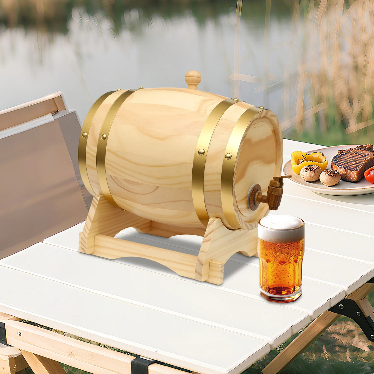 Oval Pine Whisky Barrel with Stand and Tap, 5L