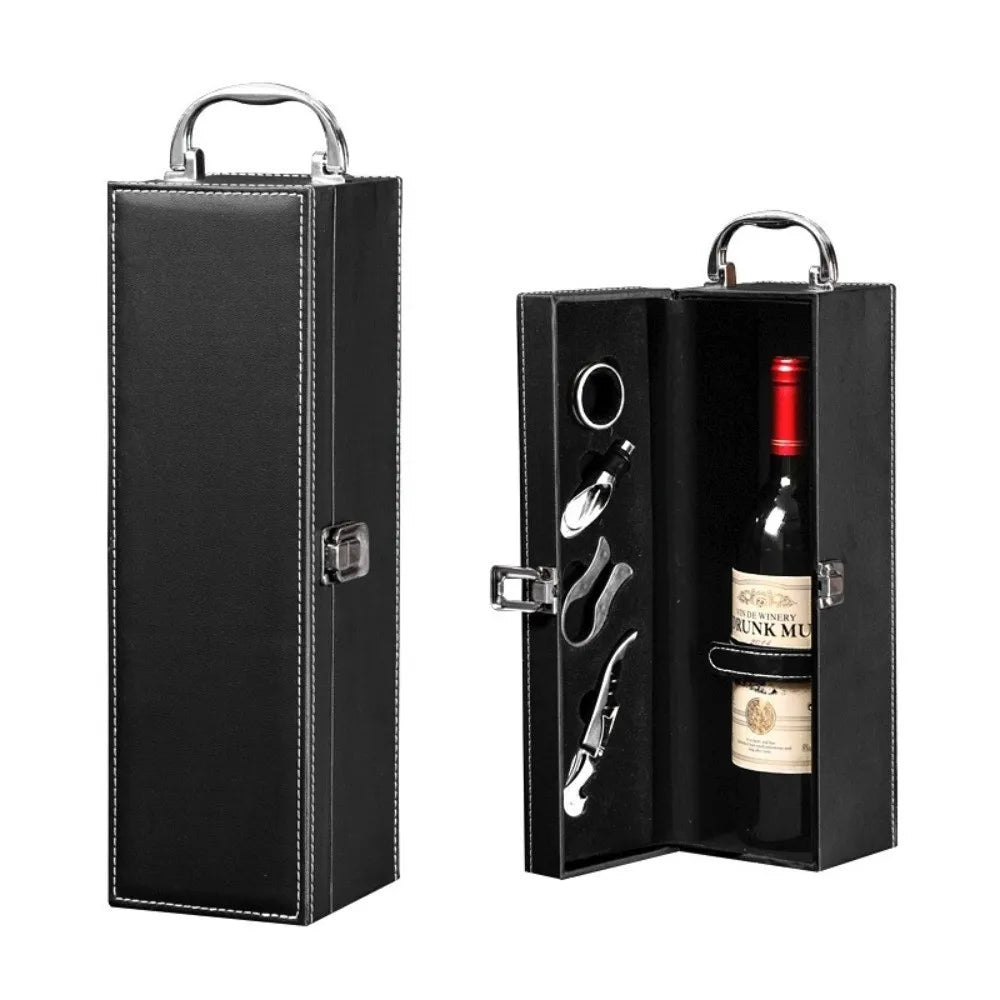 PU Leather Wine Gift Box with Tools and Handle