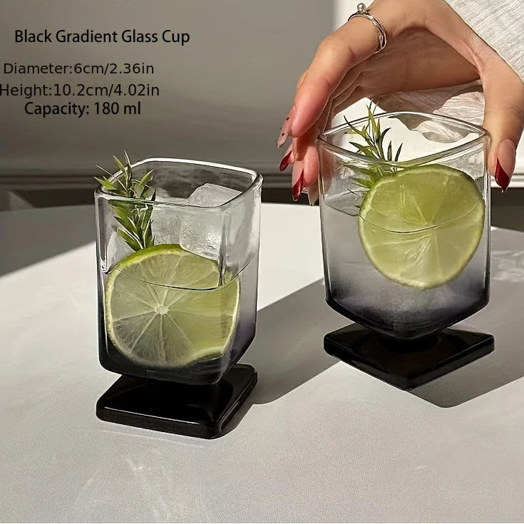 Square Glass Tumbler, Black Gradient, Set of 1 or 2