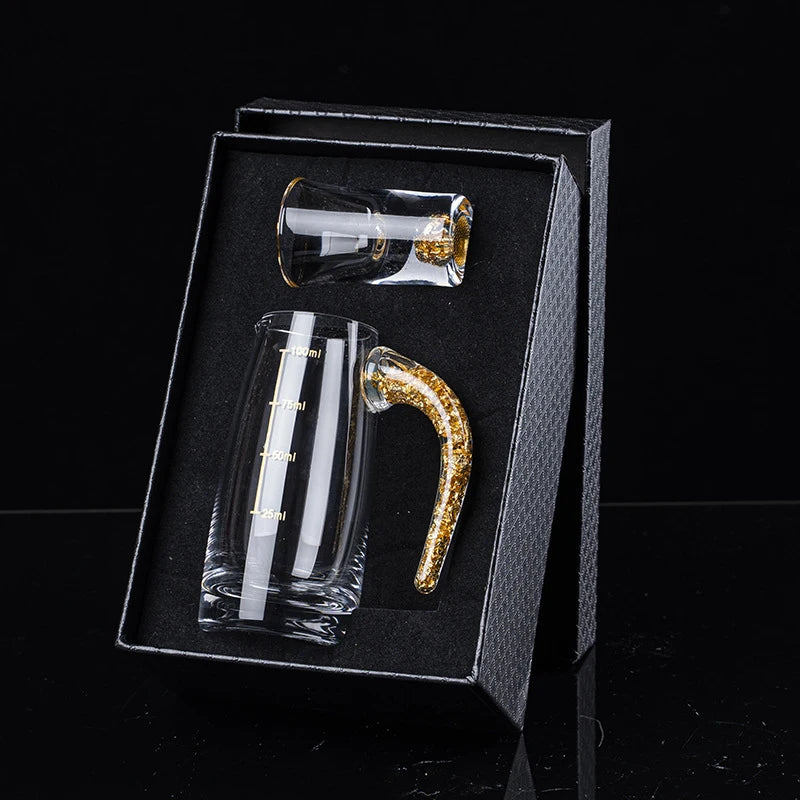 Gold-Foil Crystal Shot Glass Set with Dispenser, Gift Boxed