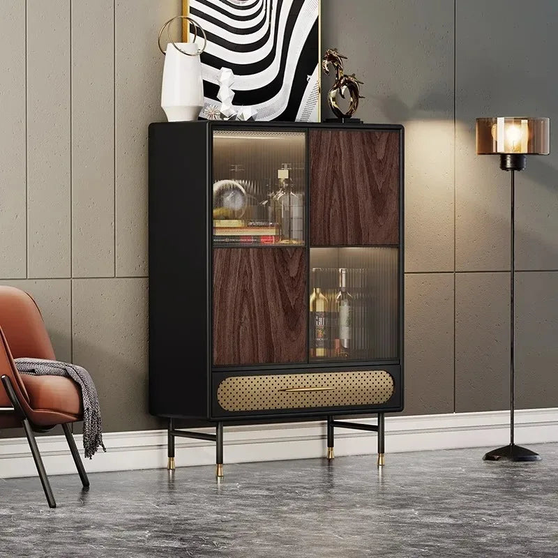 Italian Light Luxury Drinks Cabinet, Wine Display, Solid Wood & Glass