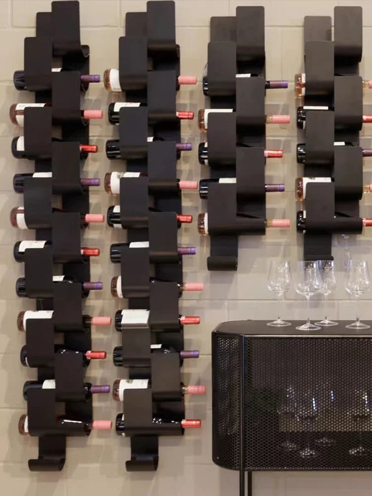 Wall-Mounted Wine Rack, Black Metal