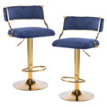 Corduroy Swivel Bar Stools Set of 2, Gold Base, Blue