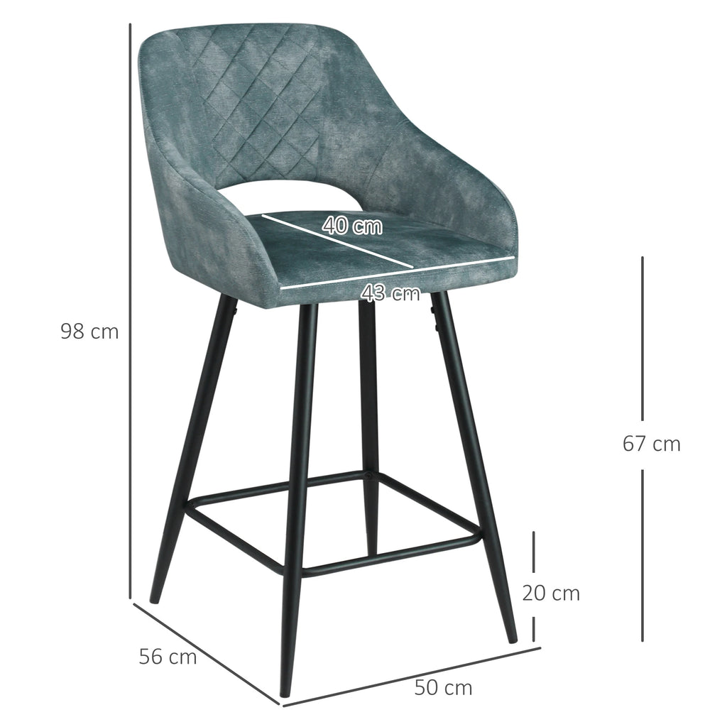 Harrogate Velvet Bar Stools Set of 2, Blue