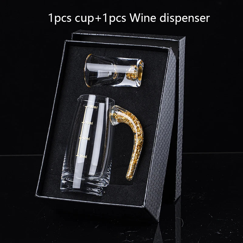 Gold-Foil Crystal Shot Glass Set with Dispenser, Gift Boxed