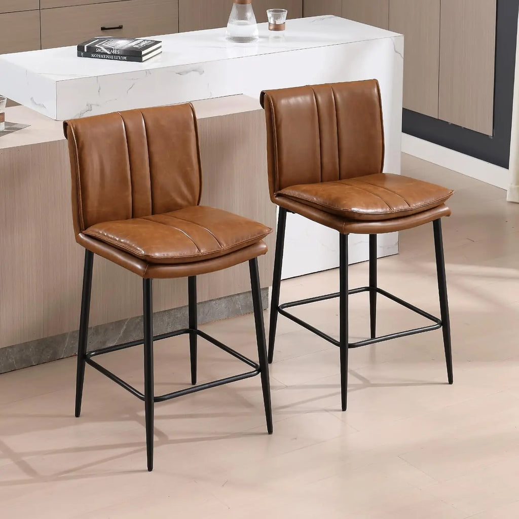 Marylebone Retro Bar Stools Set of 2, PU Leather, Brown