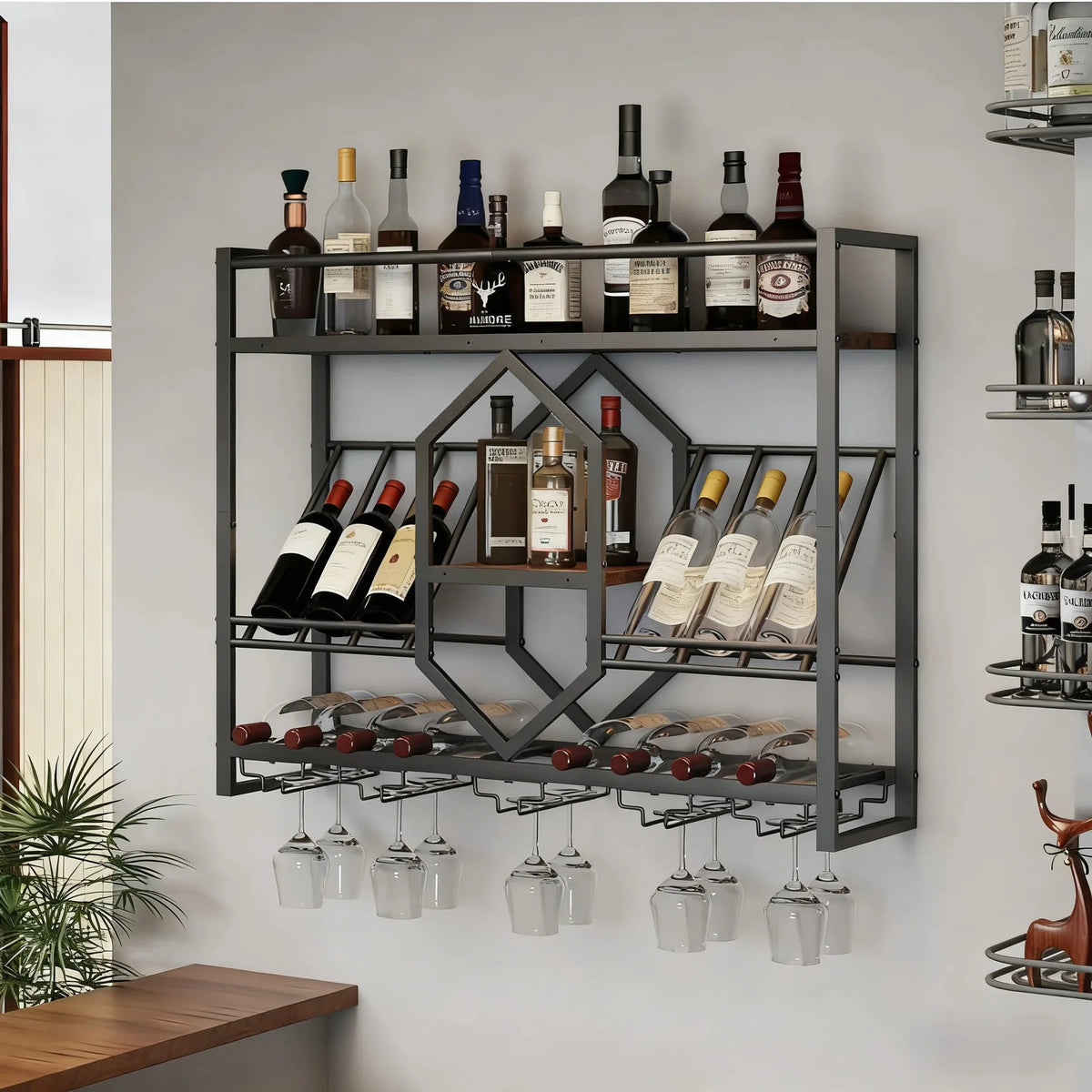 Wrought Iron Wine Rack, Wall-Mounted Display