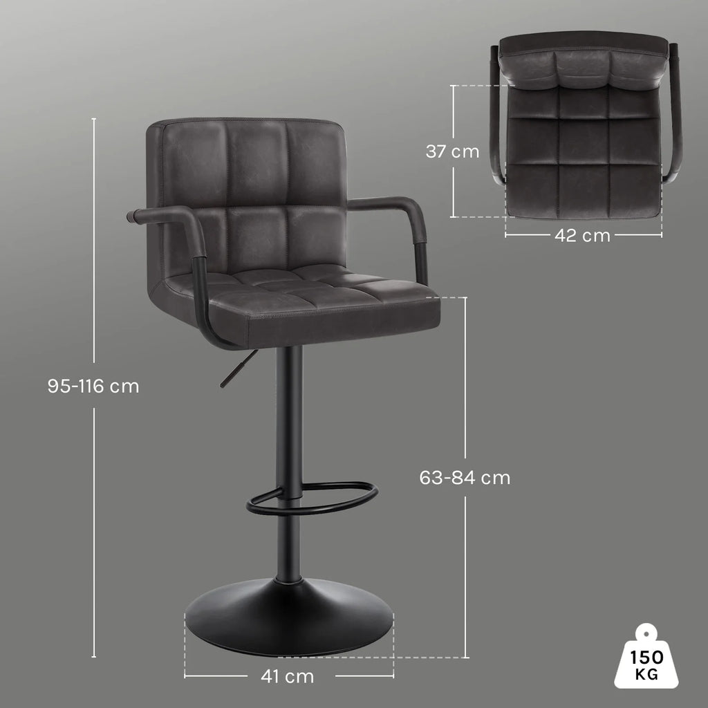 Leeds Swivel Bar Stools Set of 2, Metal Frame, Armrest