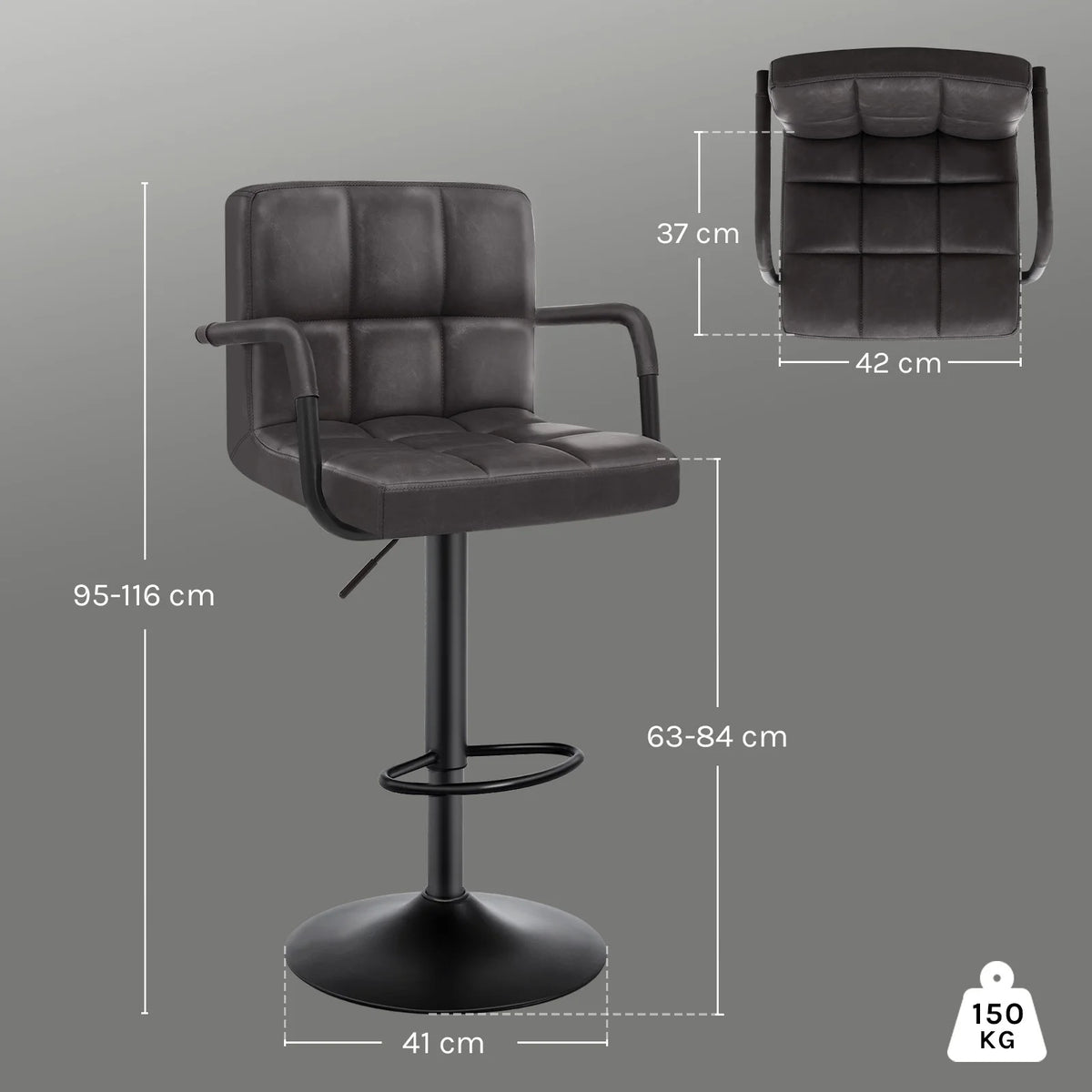 Leeds Swivel Bar Stools Set of 2, Metal Frame, Armrest
