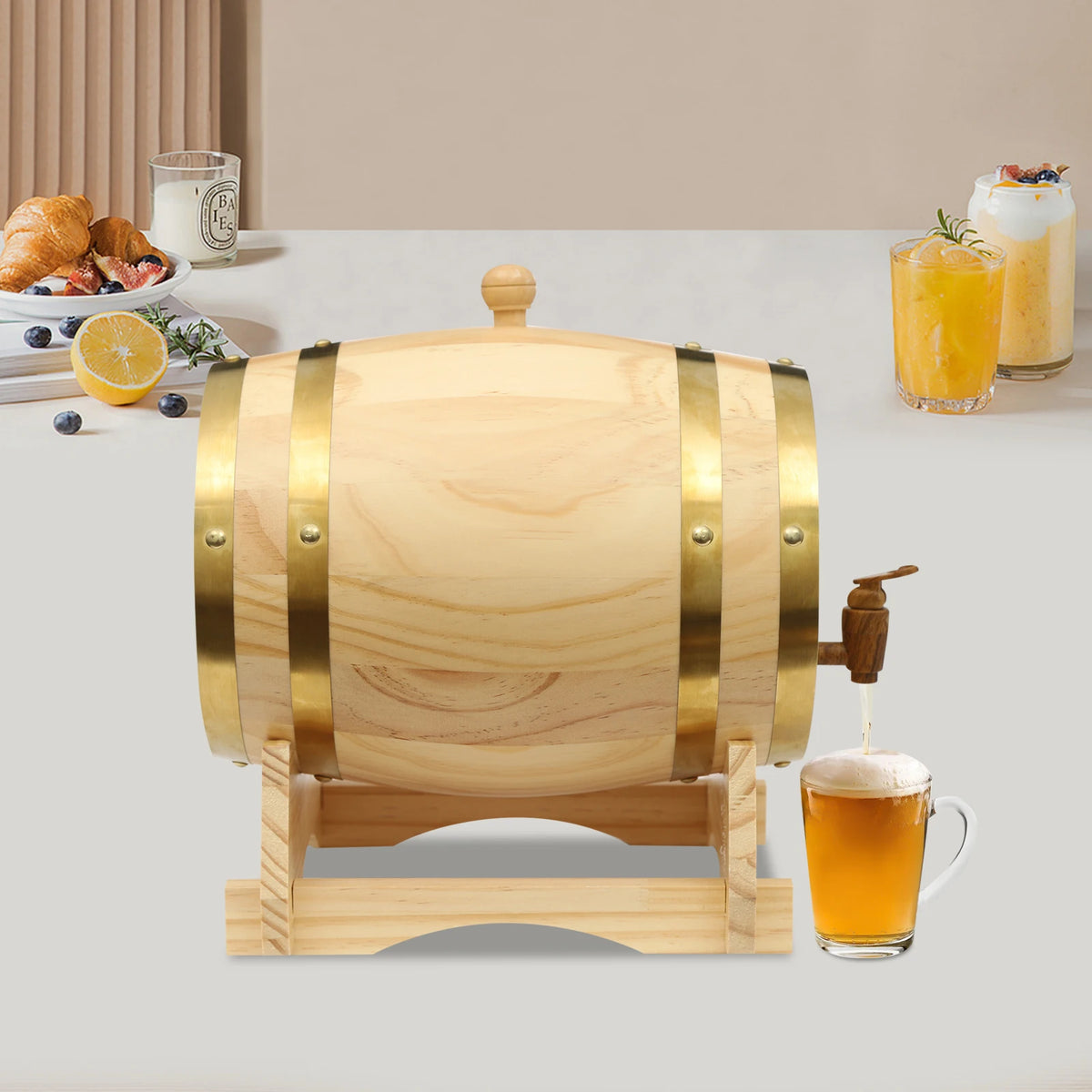 Oval Pine Whisky Barrel with Stand and Tap, 5L