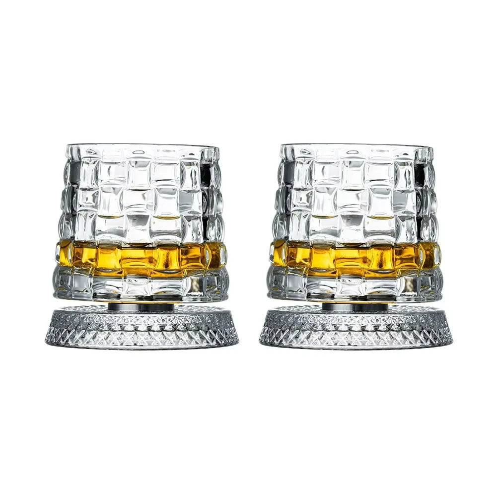 Rotating Whiskey Glasses, Glass Base, Set of 2