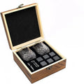 Granite Whisky Stone and Glass Set in Wooden Bottle Box