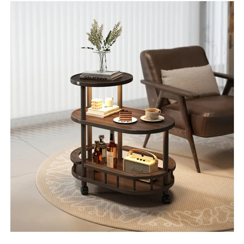 Vintage-Style Rolling Side Trolley, Wood