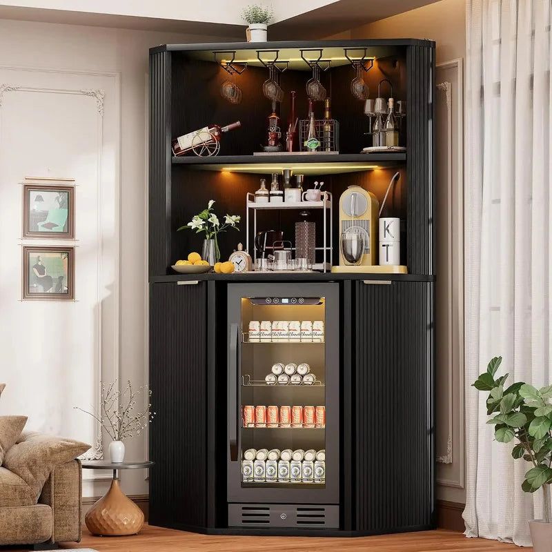 Corner Drinks Cabinet, Fluted Bar Glassware Storage