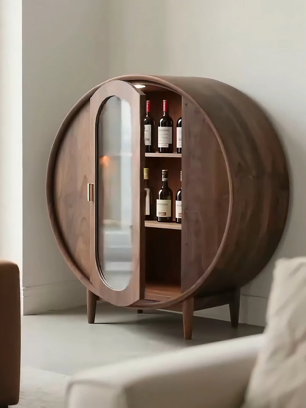 Barrel Round Drinks Cabinet, Wine Display, Solid Wood