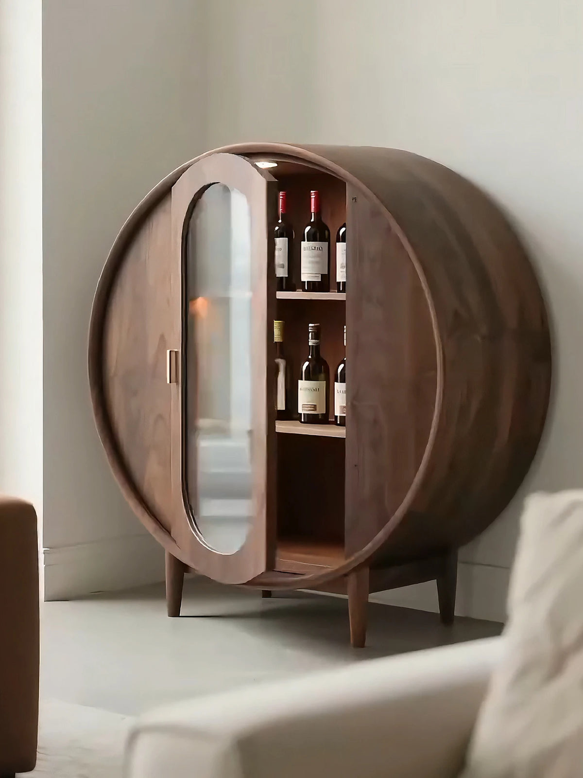 Barrel Round Drinks Cabinet, Wine Display, Solid Wood