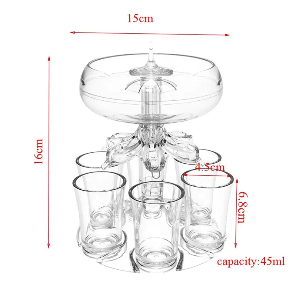 Clear Shot Dispenser Rack with 6 Shot Glasses