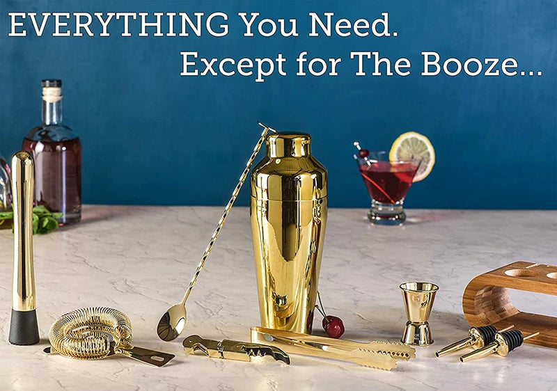 10-Piece Cocktail Bar Tool Set with Bamboo Stand