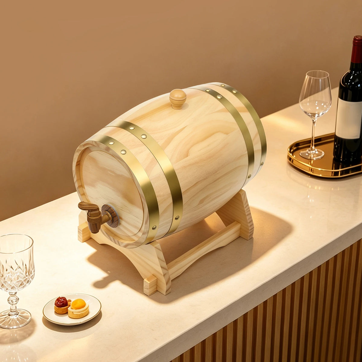 Oval Pine Whisky Barrel with Stand and Tap, 5L