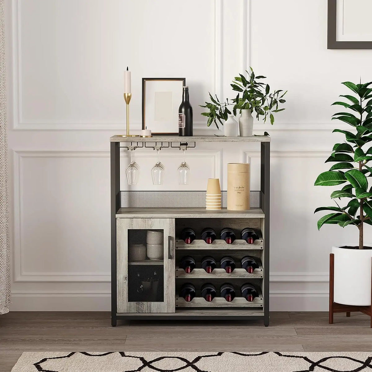 Detachable Wine Rack Drinks Cabinet with Mesh Door
