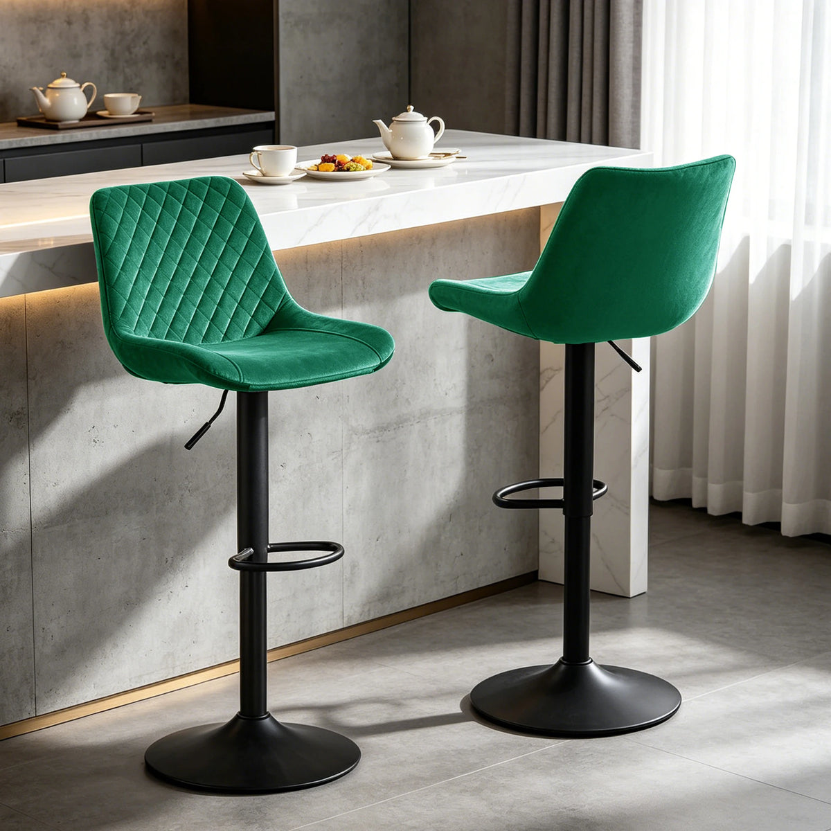 Shoreditch Velvet Bar Stools Set of 2, Swivel