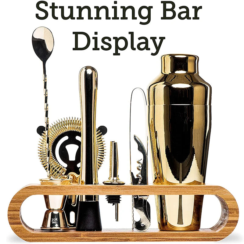 10-Piece Cocktail Bar Tool Set with Bamboo Stand