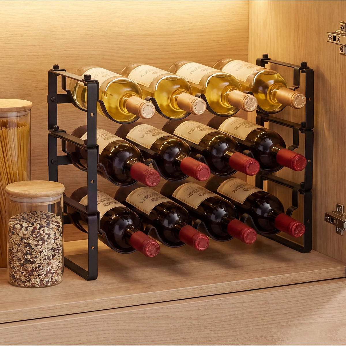 Wave-Shaped Metal Wine Rack, 8 or 12 Bottles