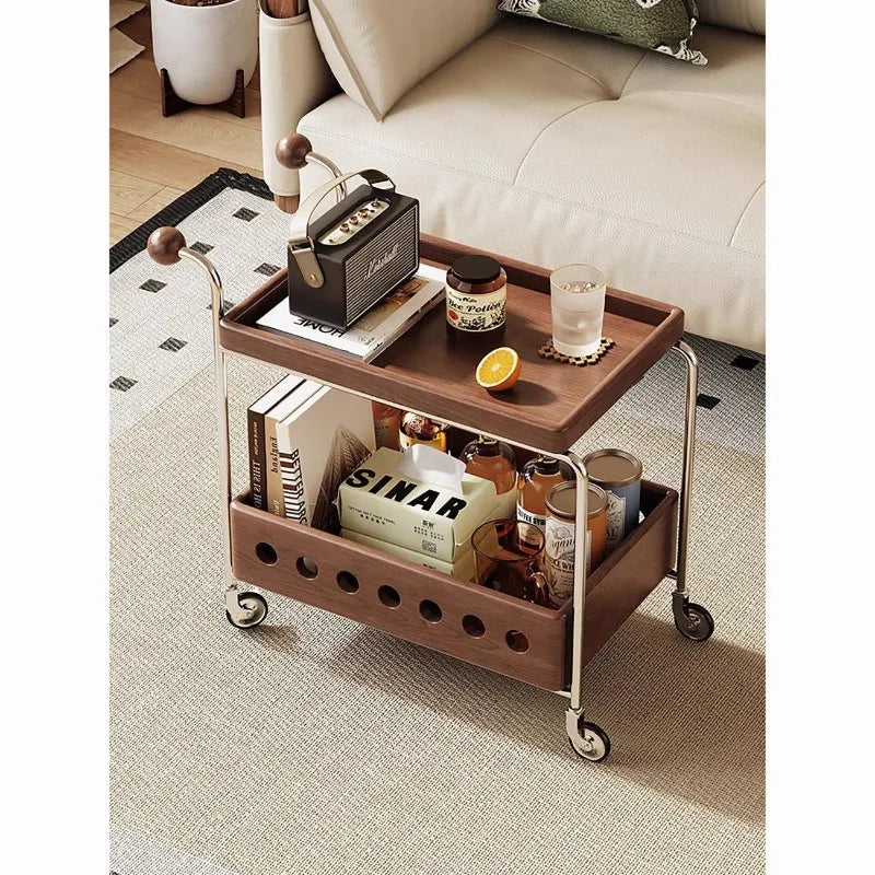 Walnut & Chrome Drinks Trolley with Bottle Storage