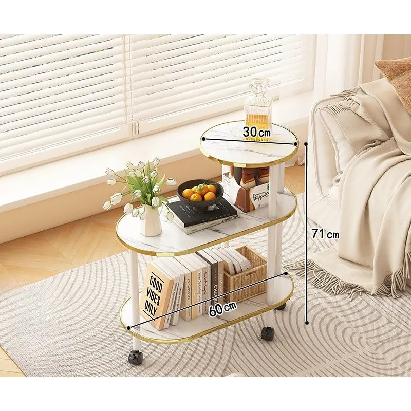 Marble-Pattern Rolling Side Trolley