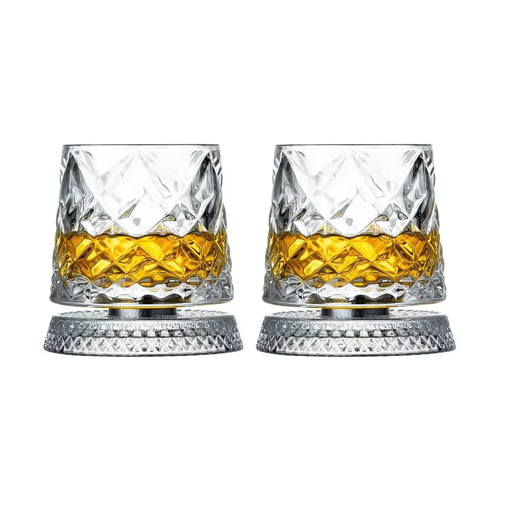 Rotating Whiskey Glasses, Glass Base, Set of 2