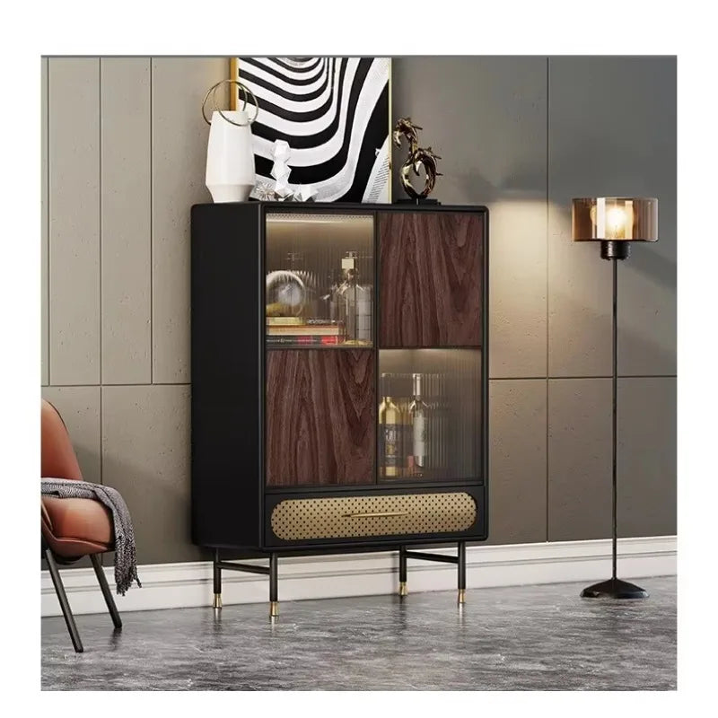 Italian Light Luxury Drinks Cabinet, Wine Display, Solid Wood & Glass