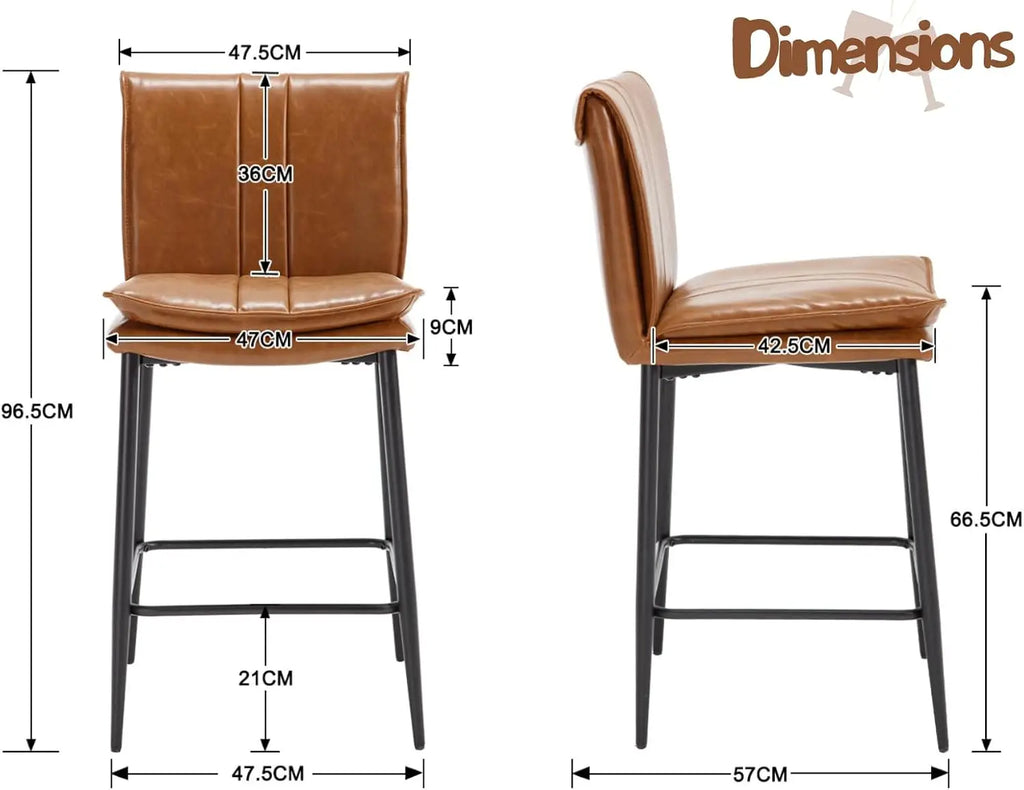 Marylebone Retro Bar Stools Set of 2, PU Leather, Brown