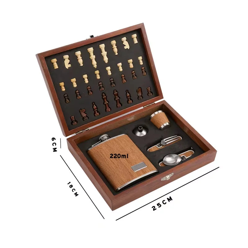 Stainless Steel Hip Flask Gift Set in Wooden Box