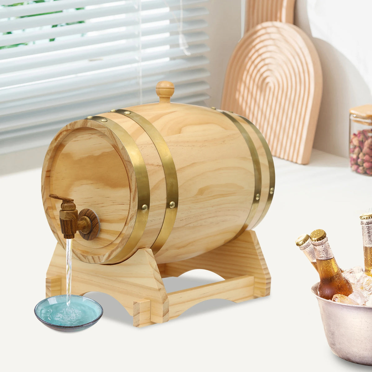 Oval Pine Whisky Barrel with Stand and Tap, 5L