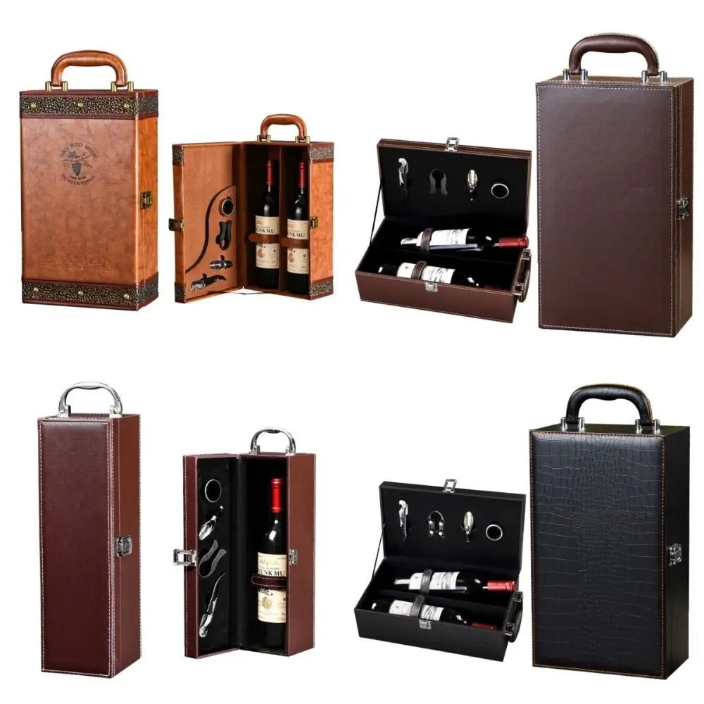 PU Leather Wine Gift Box with Tools and Handle