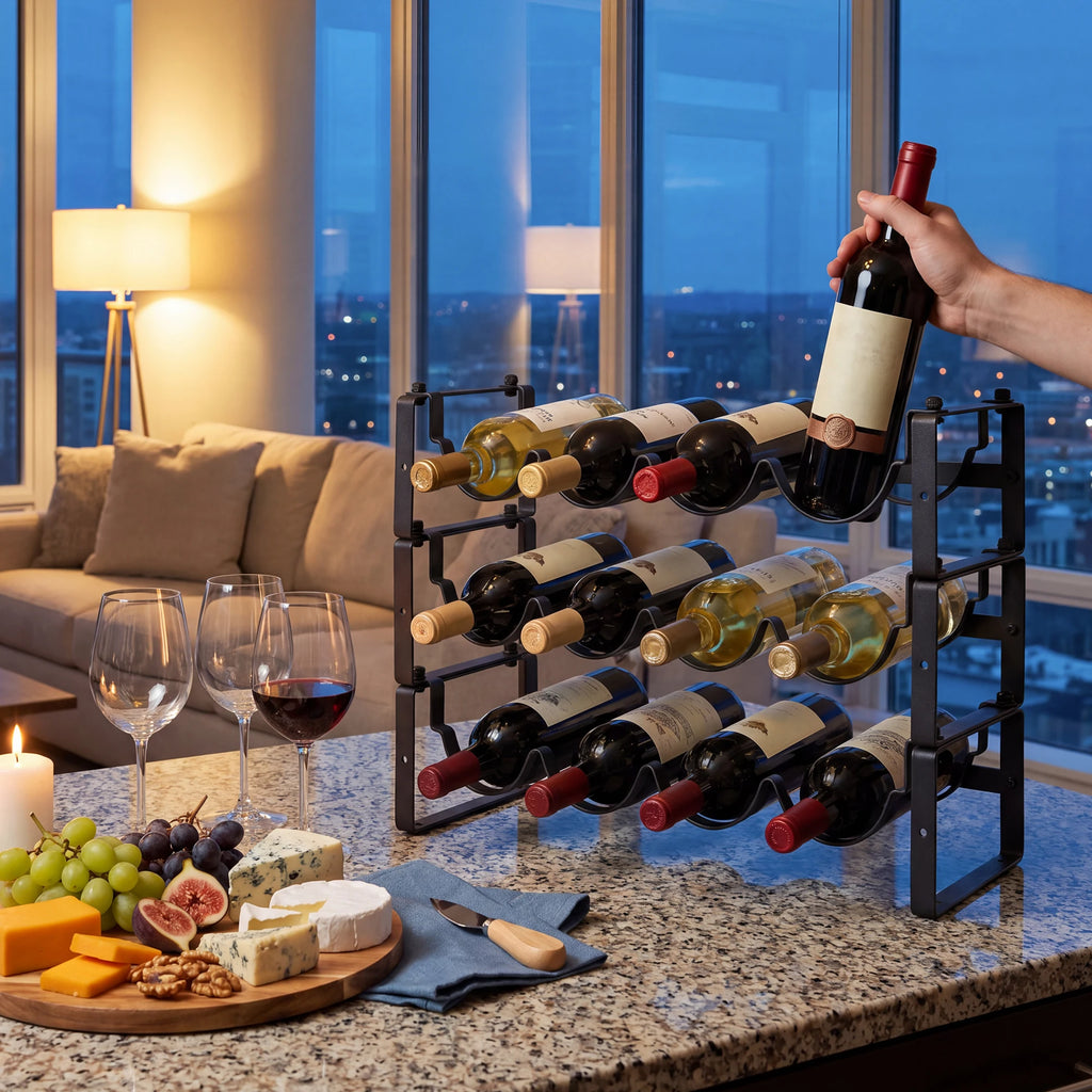 Wave-Shaped Metal Wine Rack, 8 or 12 Bottles