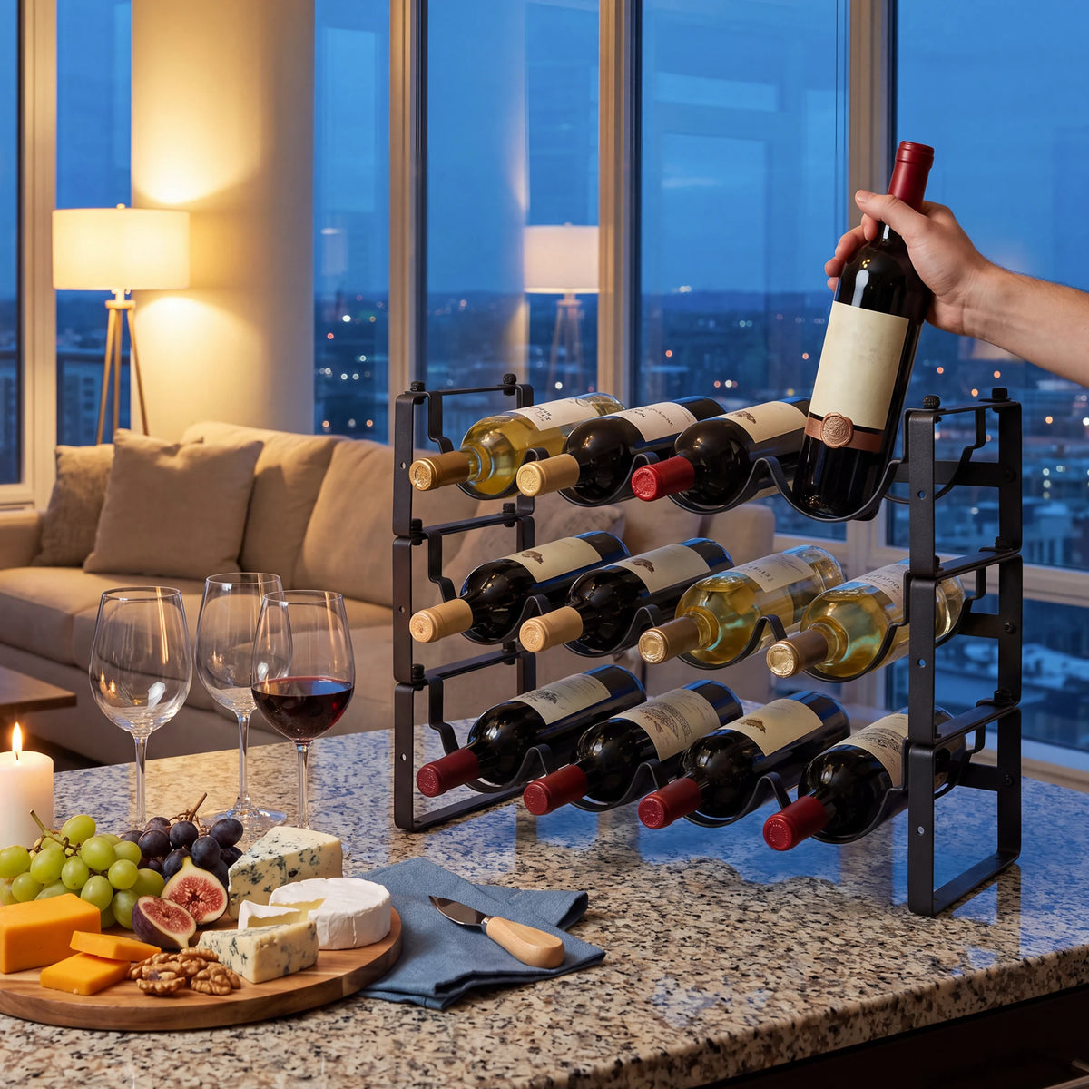 Wave-Shaped Metal Wine Rack, 8 or 12 Bottles