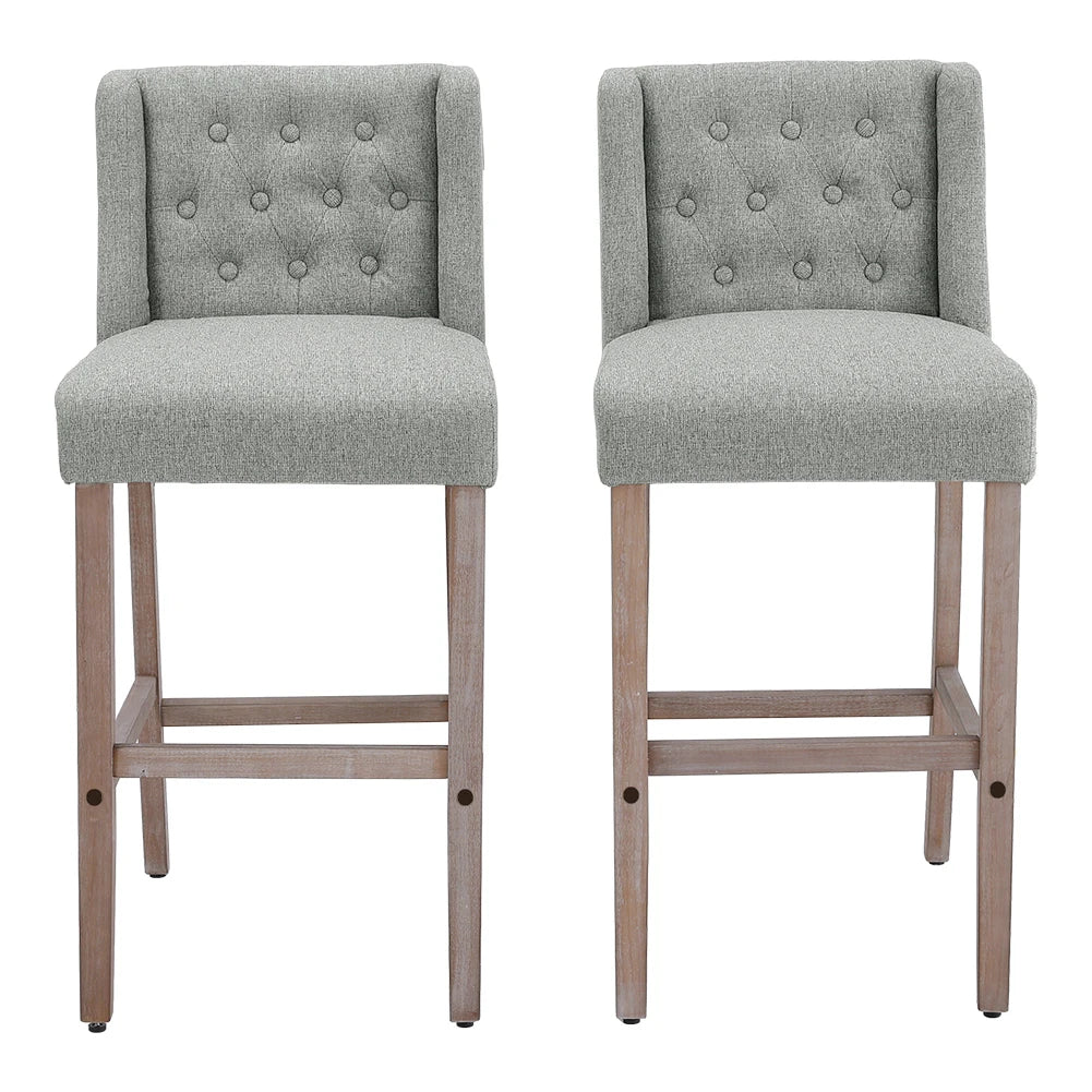 Rustic Bar Stools Set of 2, Linen, Wood Legs